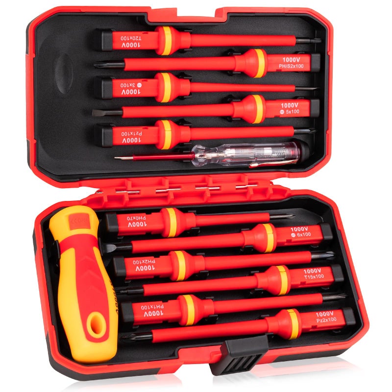 Devvicoo 13PCS 1000V Insulated Screwdriver Set, S2 Steel, Magnetic Tips, PP + TPR Grip, GPSR Certified for Electrician Tools & Industrial Use - Image 1