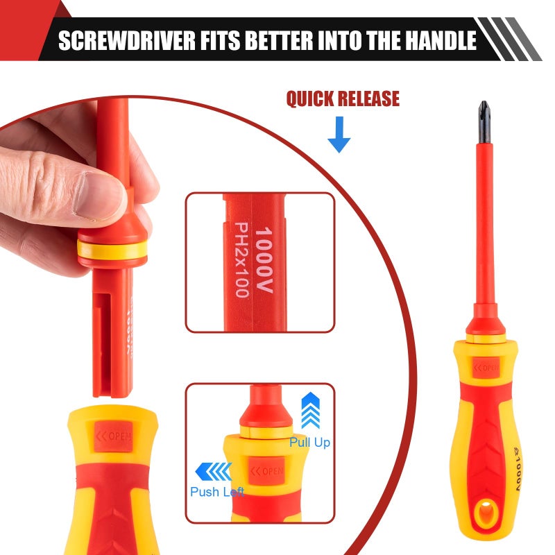 Devvicoo 13PCS 1000V Insulated Screwdriver Set, S2 Steel, Magnetic Tips, PP + TPR Grip, GPSR Certified for Electrician Tools & Industrial Use - Image 4