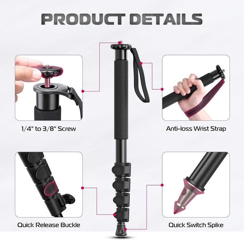 ULANZI TB12 61Inch Camera Monopod with FALCAM 2531 F22 Basic Quick Release Plate - Image 2