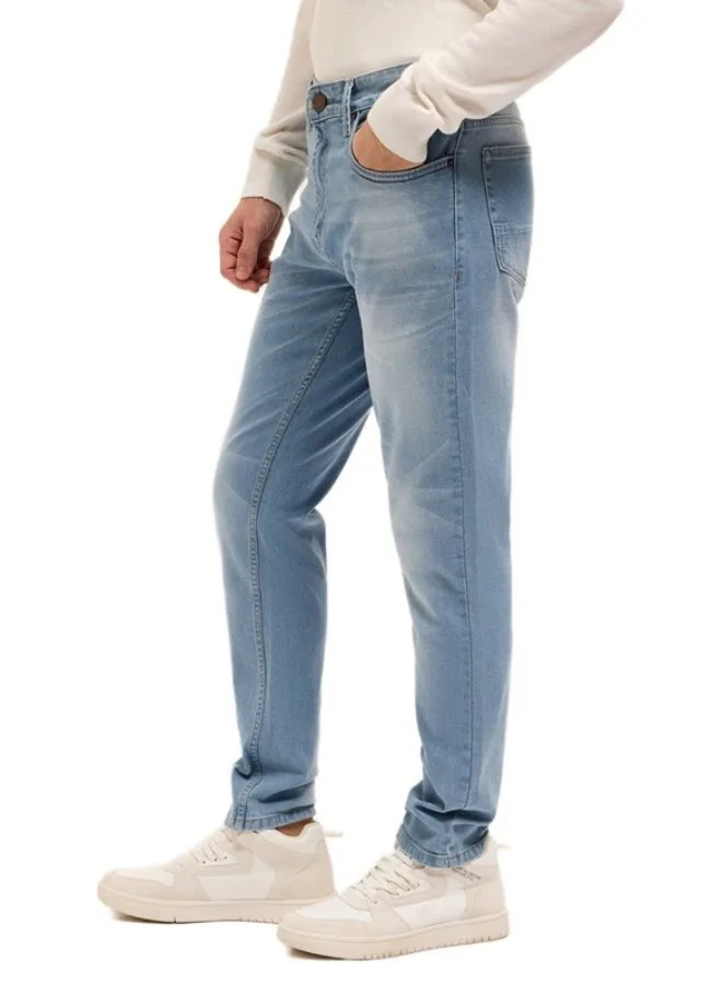 THE BEAR HOUSE Men's Light Blue with Light Fade Mid-Rise Slim Fit Jeans Classic Comfort With Modern Style, Perfect For Everyday Casual Looks And Effortless Streetwear Vibes