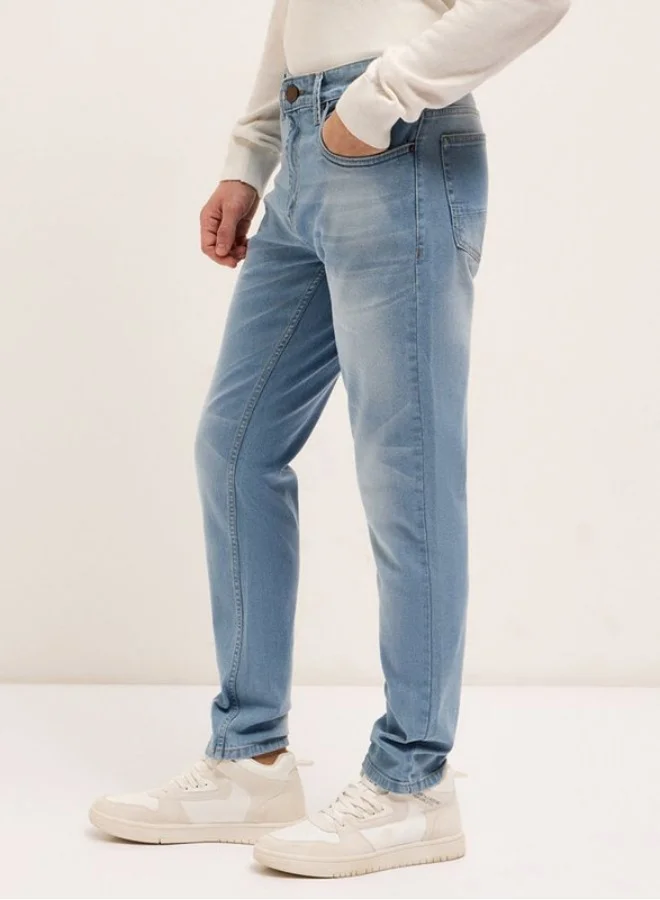 THE BEAR HOUSE Men's Light Blue with Light Fade Mid-Rise Slim Fit Jeans Classic Comfort With Modern Style, Perfect For Everyday Casual Looks And Effortless Streetwear Vibes