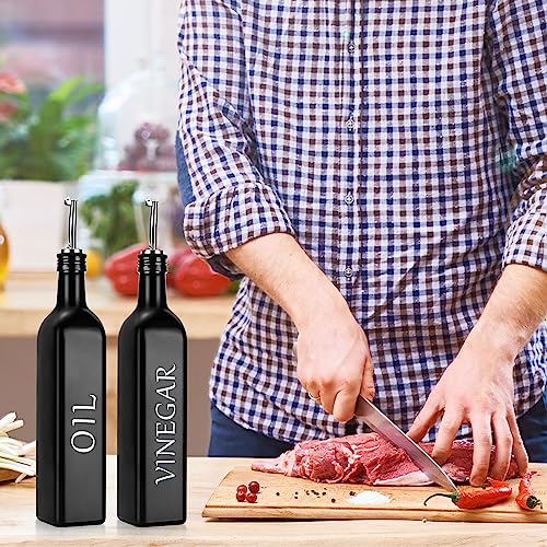 DaiRen Kitchen 2 Pieces Oil and Vinegar Dispenser Set,Black & White Olive Oil Bottle Dispenser with Caddy Holder and Stainless Steel Spout,17oz Cute Vintage Glass Cruet Set for Farmhouse Kitchen（BLACK） - Image 5