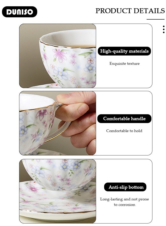 DUNISO Ceramic Tea Cups and Saucers Set, Porcelain Tea Set for Tea Party, Afternoon Tea Cups Saucer for Coffee Drinks and Tea, Kitchen and Living Room Saucers Set,Ceramic Coffee Cup for Office and Home - Image 3