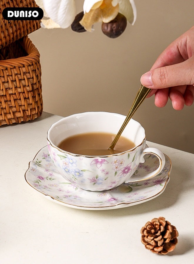 DUNISO Ceramic Tea Cups and Saucers Set, Porcelain Tea Set for Tea Party, Afternoon Tea Cups Saucer for Coffee Drinks and Tea, Kitchen and Living Room Saucers Set,Ceramic Coffee Cup for Office and Home - Image 4