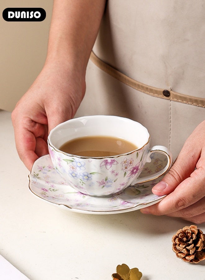 DUNISO Ceramic Tea Cups and Saucers Set, Porcelain Tea Set for Tea Party, Afternoon Tea Cups Saucer for Coffee Drinks and Tea, Kitchen and Living Room Saucers Set,Ceramic Coffee Cup for Office and Home - Image 5
