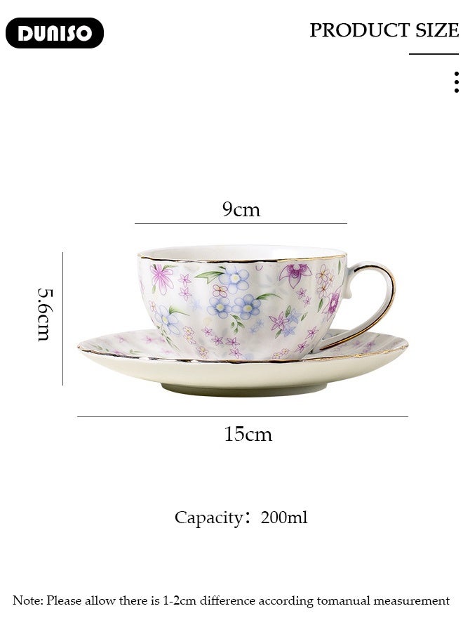 DUNISO Ceramic Tea Cups and Saucers Set, Porcelain Tea Set for Tea Party, Afternoon Tea Cups Saucer for Coffee Drinks and Tea, Kitchen and Living Room Saucers Set,Ceramic Coffee Cup for Office and Home - Image 2