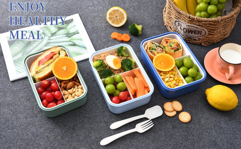 UPTRUST Bento Lunch Container for Kids, Bento Adult Box with 3 Compartment, Leak-proof, Dishwasher Safe, Freezer Safe, Meal Snack Box(Blue-White) (Blue-White) - Image 5
