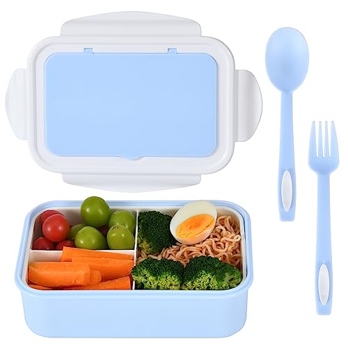 UPTRUST Bento Lunch Container for Kids, Bento Adult Box with 3 Compartment, Leak-proof, Dishwasher Safe, Freezer Safe, Meal Snack Box(Blue-White) (Blue-White) - Image 1