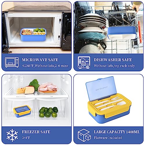 UPTRUST Bento Lunch Container for Kids, Bento Adult Box with 3 Compartment, Leak-proof, Dishwasher Safe, Freezer Safe, Meal Snack Box(Blue-White) (Blue-White) - Image 4