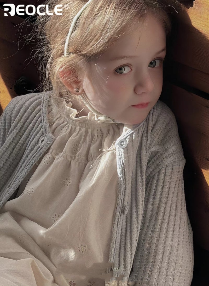 ريوكل جمبسوت فتاة محبوك مع حواف دانتيل زهرية وتصميم بوهيمي سترة مفتوحة من الأمام بمواد مختلطة لارتدائها في الربيع - Image 5