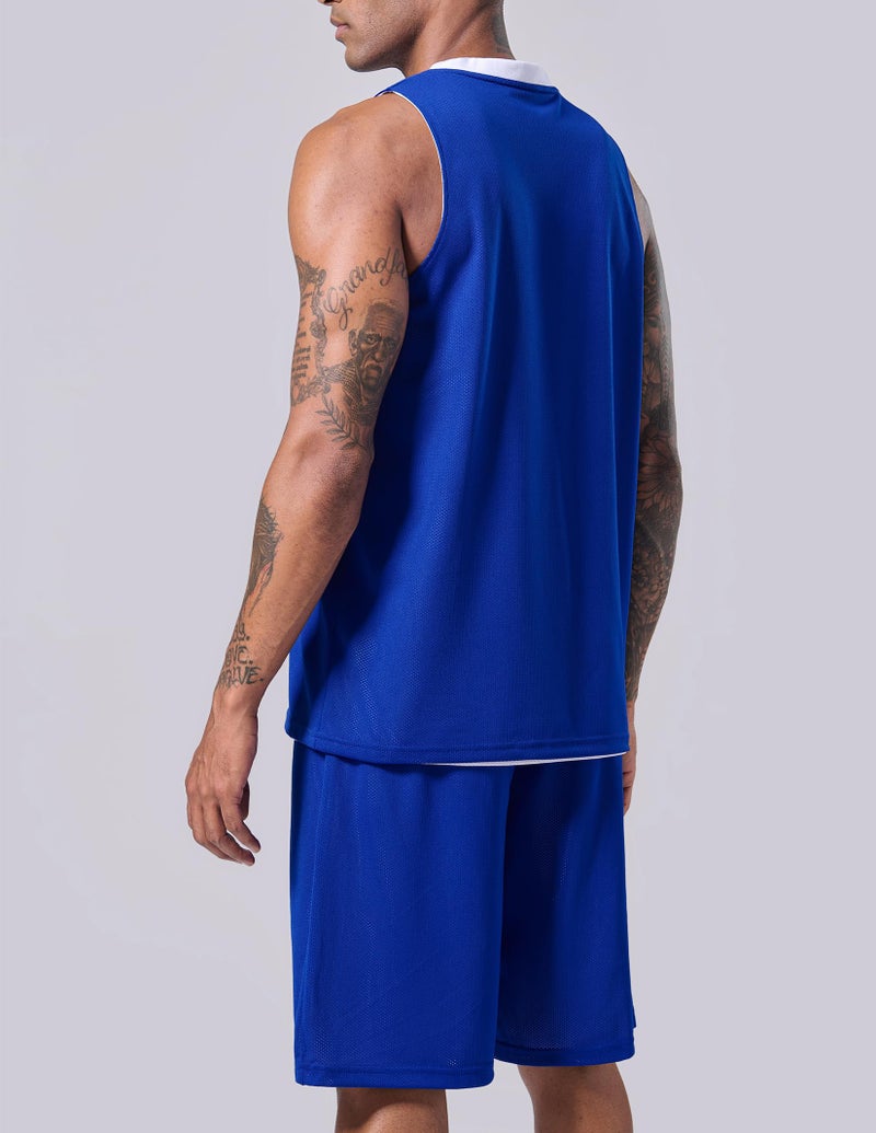 Liberty Pro 1 Set of Men's Reversible Basketball Jersey and Shorts, Double-Sided Custom Athletic Uniforms for Team Sports Practice (Blue/White, Small) - Image 3