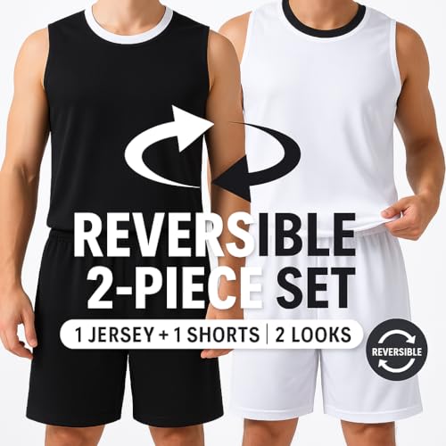 Liberty Pro 1 Set of Men's Reversible Basketball Jersey and Shorts, Double-Sided Custom Athletic Uniforms for Team Sports Practice (Blue/White, Small) - Image 2