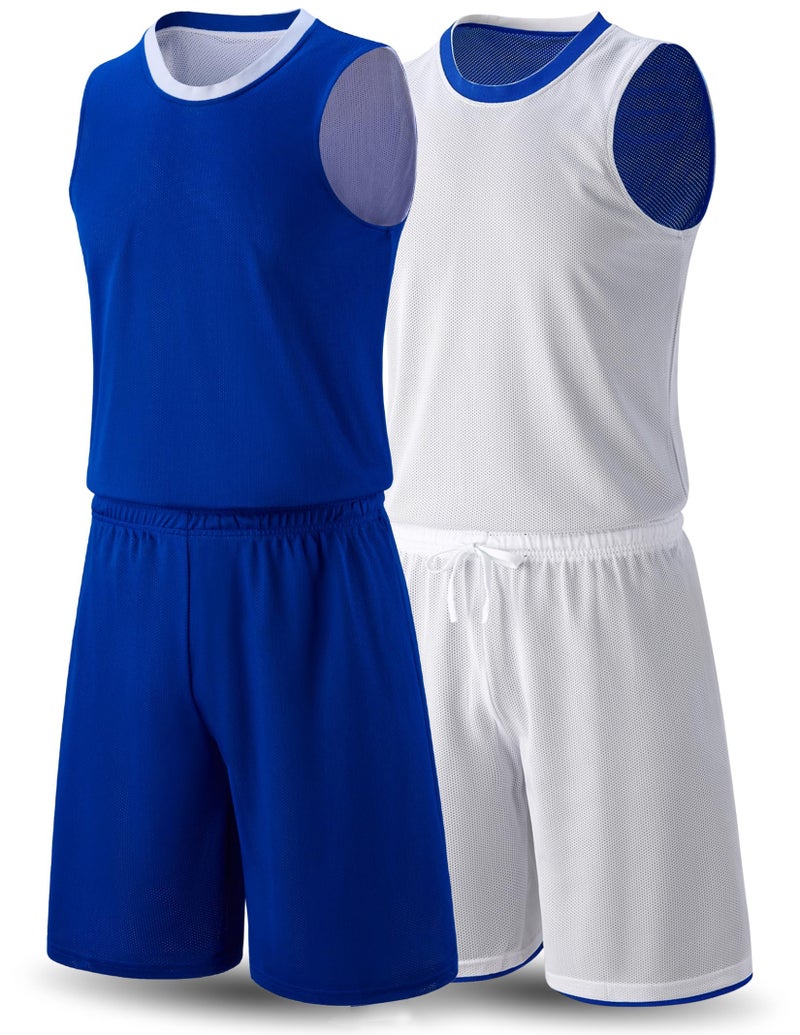 Liberty Pro 1 Set of Men's Reversible Basketball Jersey and Shorts, Double-Sided Custom Athletic Uniforms for Team Sports Practice (Blue/White, Small) - Image 1
