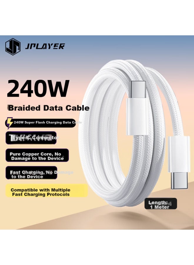 Type-c Dual Head Data Cable Pd240w Fast Charging Laptop Charging Cable 5a Braided Line For Mac, Huawei, Apple 16/15 Computers And Tablets White 1m
