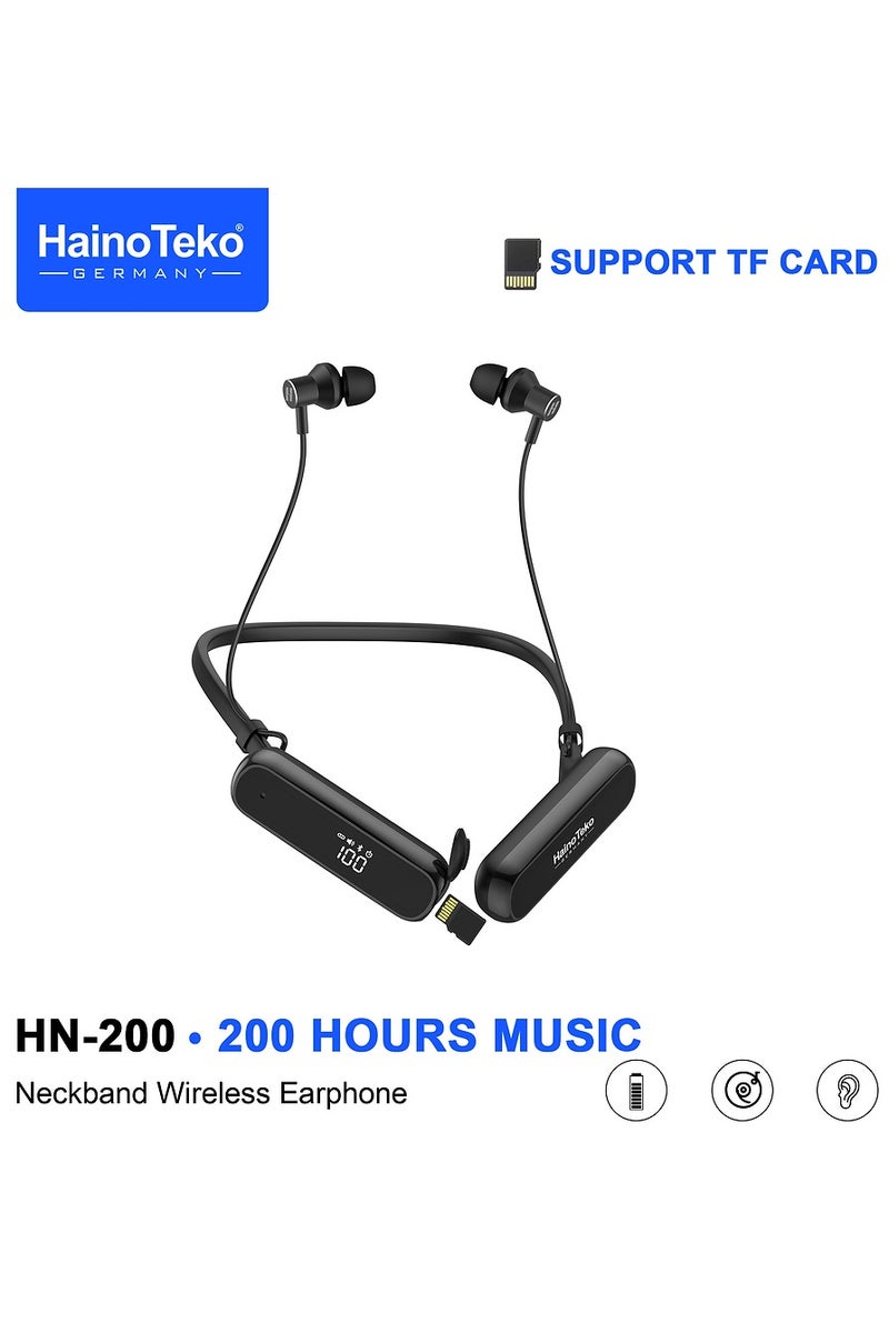 Haino Teko Haino Teko HN-200 Neckband Wireless Earphone with 200 Hours Music Playback TF Card Support and Multi-Function Controls HD Clear Microphone Black - Image 1
