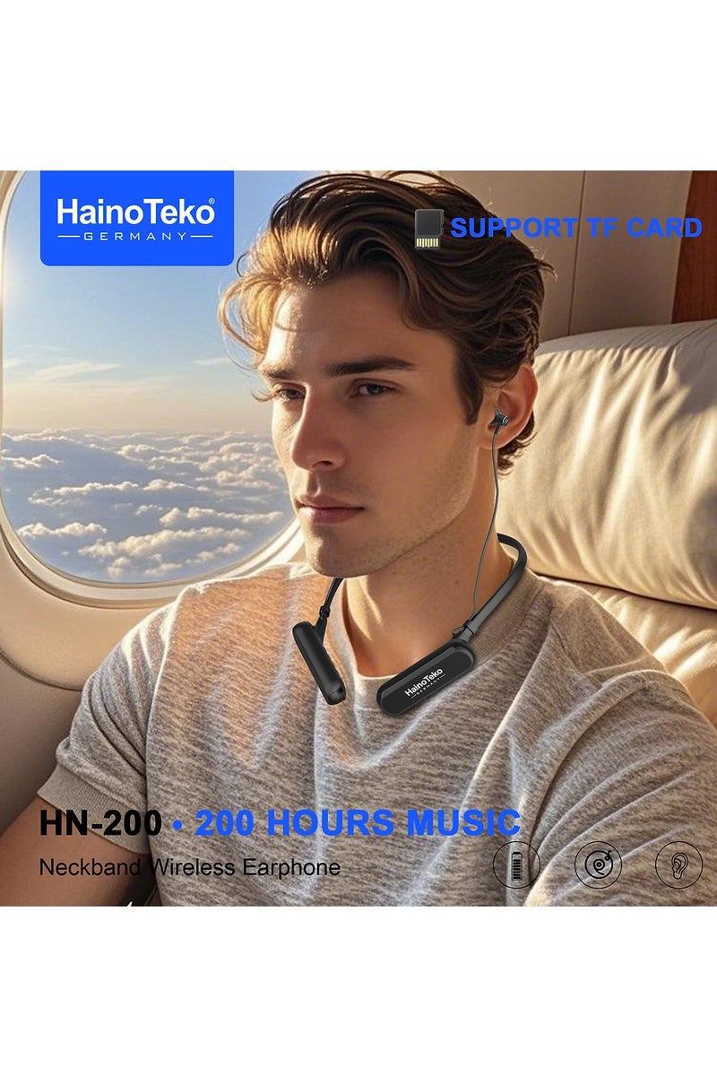 Haino Teko Haino Teko HN-200 Neckband Wireless Earphone with 200 Hours Music Playback TF Card Support and Multi-Function Controls HD Clear Microphone Black - Image 2