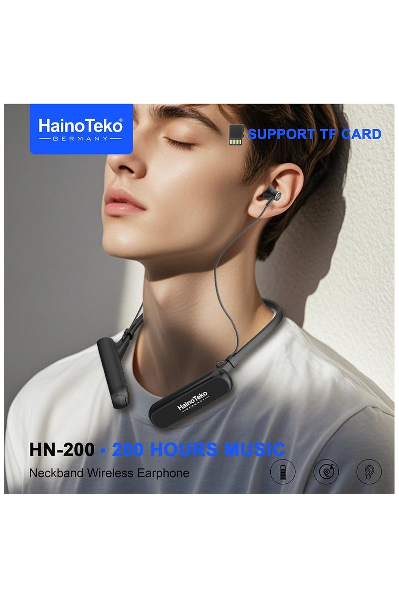 Haino Teko Haino Teko HN-200 Neckband Wireless Earphone with 200 Hours Music Playback TF Card Support and Multi-Function Controls HD Clear Microphone Black - Image 3