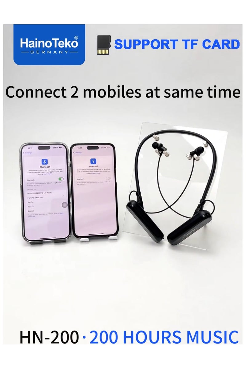 Haino Teko Haino Teko HN-200 Neckband Wireless Earphone with 200 Hours Music Playback TF Card Support and Multi-Function Controls HD Clear Microphone Black - Image 4