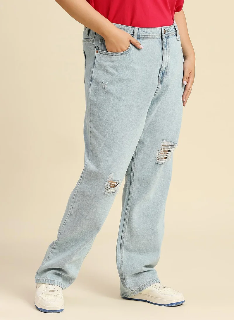 HIGH STAR Light Blue Plus Size Jeans for Women