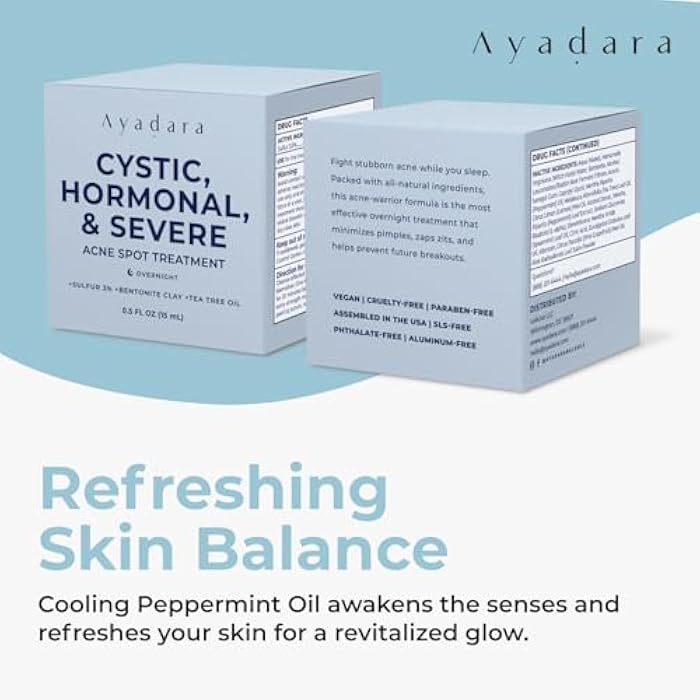 AYADARA Cystic Acne Spot Cream Overnight Hormonal Acne-Prone Skinfor Face & Body Sulfur Cream for Women Men & Teens Effective for Stubborn Breakouts 120 Uses - Image 3