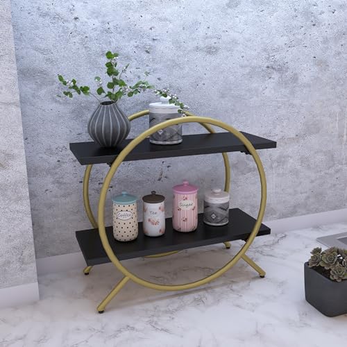 DECOWORLD || Premium 2 Tier Circular Countertop Organizer Rack ||Multishelf Storage Stand for Kitchen, Bathroom or Dressing table||Spice Rack,Cosmetics Organizer or Bathroom Organizer (Black & Golden) - Image 5