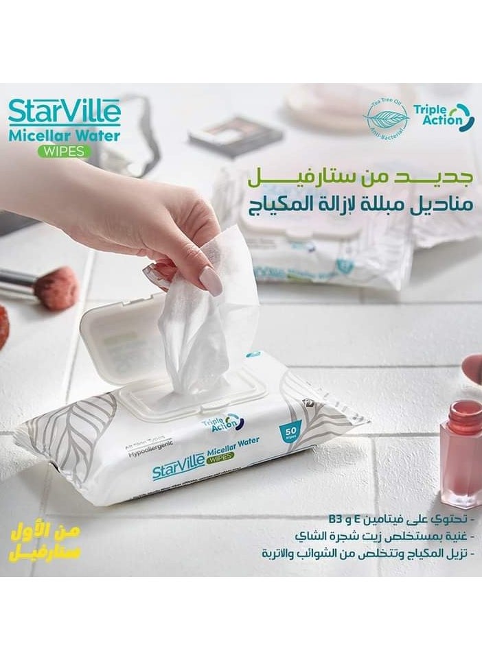 starville StarVille Micellar Water Wipes  Cleansing Micellar Water With Vitamins B3 & E  Wipes 25  - Image 2