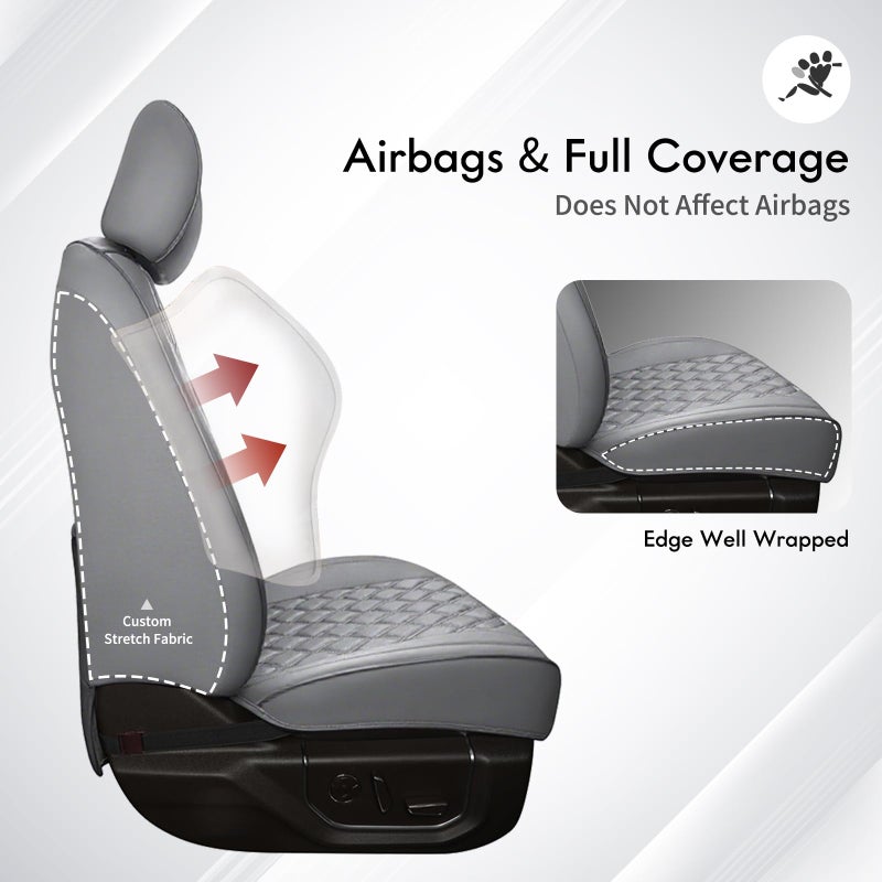 Huidasource F150 F250 F350 Front Seat Covers, 360Â° Full-wrap Car Seat Cushion Cover Fit for Ford F150 2015-2025&F250 F350 F450 2017-2025 All Cab XL XLT Lariat King Ranch Platinum(Front Pair/Gray) - Image 5