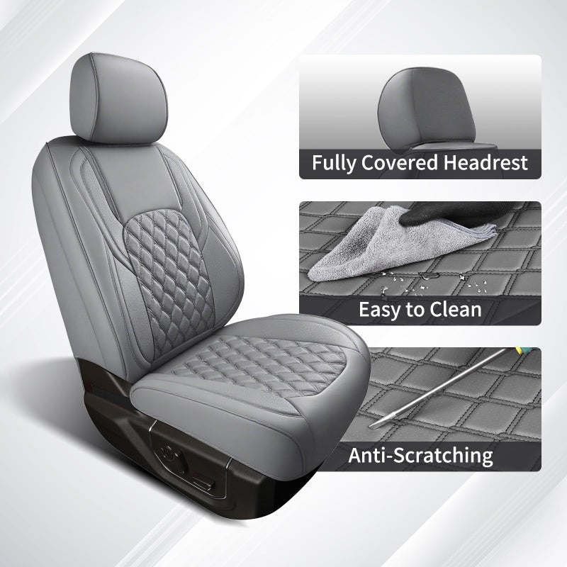 Huidasource F150 F250 F350 Front Seat Covers, 360Â° Full-wrap Car Seat Cushion Cover Fit for Ford F150 2015-2025&F250 F350 F450 2017-2025 All Cab XL XLT Lariat King Ranch Platinum(Front Pair/Gray) - Image 3