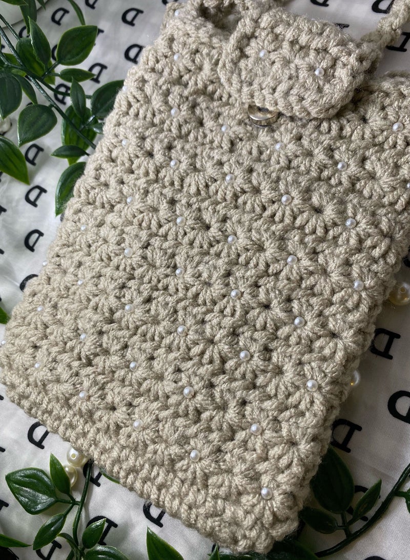 Braidise Creations Customised Crochet Flower Pattern Mobile Sling Bag With Handstitched Pearls  - Image 2