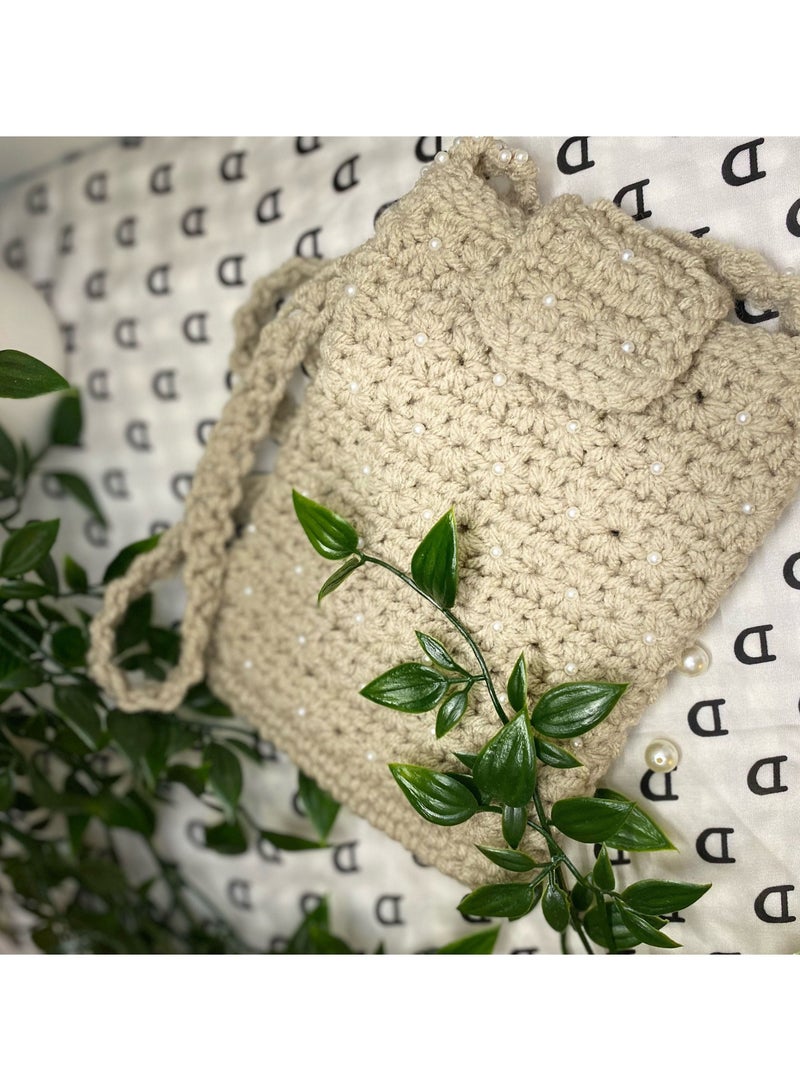 Braidise Creations Customised Crochet Flower Pattern Mobile Sling Bag With Handstitched Pearls  - Image 3