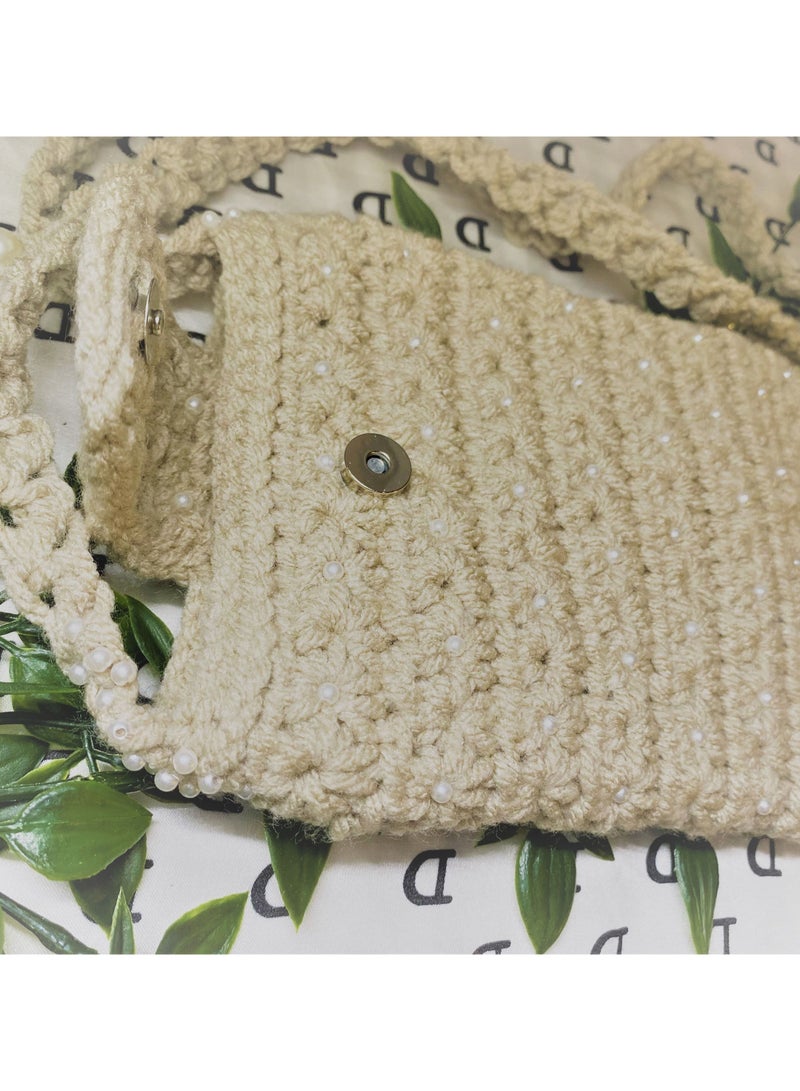 Braidise Creations Customised Crochet Flower Pattern Mobile Sling Bag With Handstitched Pearls  - Image 5