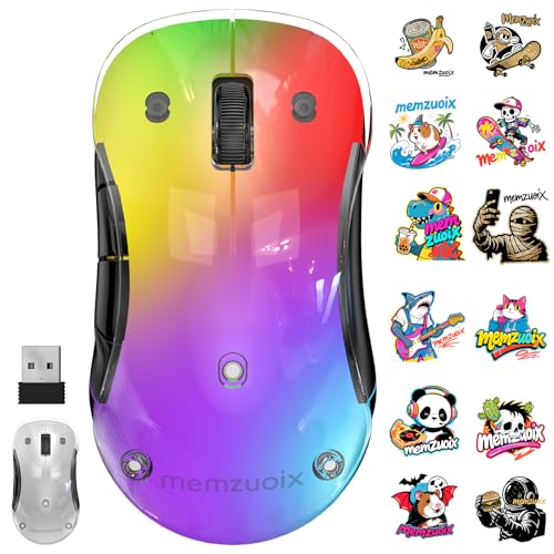 memzuoix 2.4G LED Wireless Mouse, Rechargeable Ergonomic Mouse with Detachable Cover, 1200 DPI Portable Optical Computer Mouse with USB Receiver for Laptop/PC/Desktop/MacBook, 5 Buttons-with Stickers - Image 1