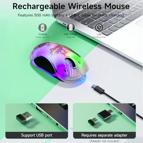 memzuoix 2.4G LED Wireless Mouse, Rechargeable Ergonomic Mouse with Detachable Cover, 1200 DPI Portable Optical Computer Mouse with USB Receiver for Laptop/PC/Desktop/MacBook, 5 Buttons-with Stickers - Image 4