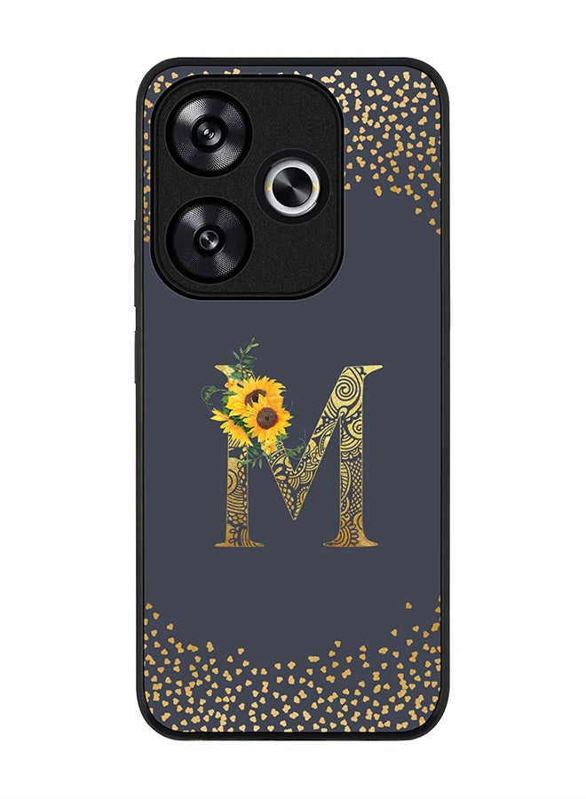 Stylizedd Rugged Black edge case for Xiaomi Poco F6 / Xiaomi Redmi Turbo 3 Case Cover- Custom Monogram Initial Letter Floral Pattern Alphabet - M (Grey) - Image 1