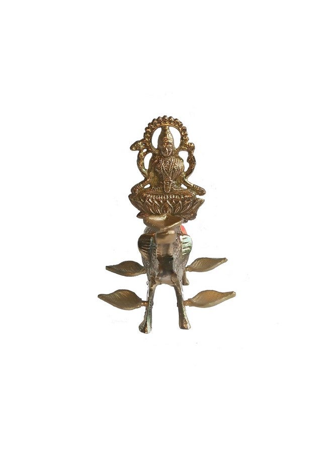 Salvus App SOLUTIONS حلول تطبيق سالفوس تمثال نحاسي تقليدي يدوي الصنع لماهالاكسمي/لاكشمي مع تمثال فيل للعبادة، المعبد وزينة المنزل (6x3 بوصة) - Image 1