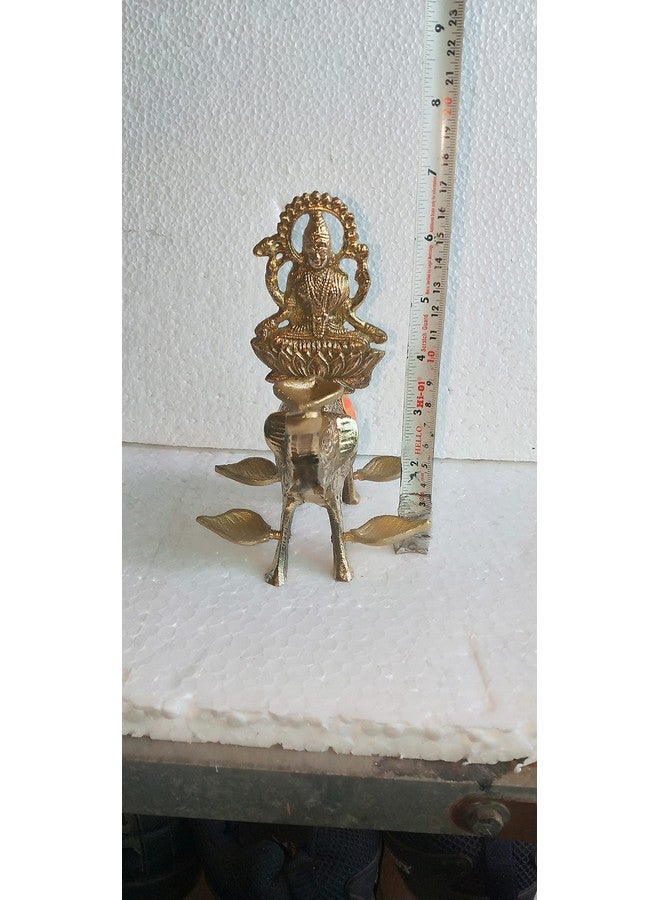 Salvus App SOLUTIONS حلول تطبيق سالفوس تمثال نحاسي تقليدي يدوي الصنع لماهالاكسمي/لاكشمي مع تمثال فيل للعبادة، المعبد وزينة المنزل (6x3 بوصة) - Image 4