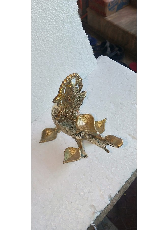 Salvus App SOLUTIONS حلول تطبيق سالفوس تمثال نحاسي تقليدي يدوي الصنع لماهالاكسمي/لاكشمي مع تمثال فيل للعبادة، المعبد وزينة المنزل (6x3 بوصة) - Image 3