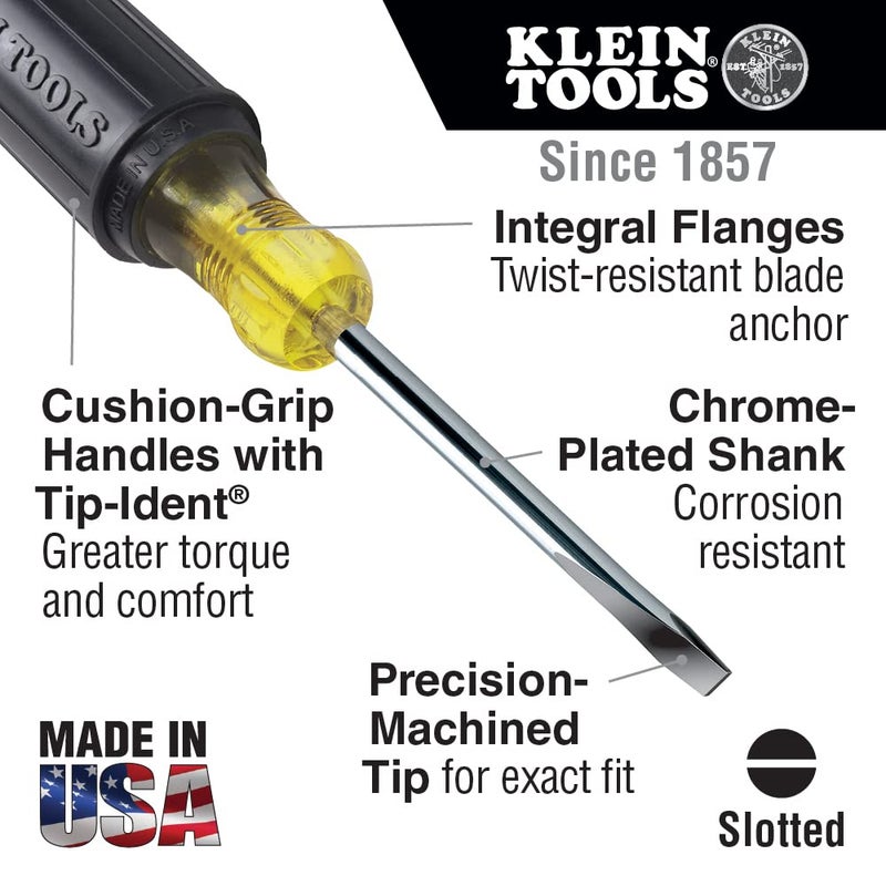 Klein Tools 85074 6-Piece Screwdriver Set, Made in USA, Includes 3 All-Purpose Flathead, 3 Phillips, Cushion-Grip Comfort, Precision Machined Screwdrivers - Image 4