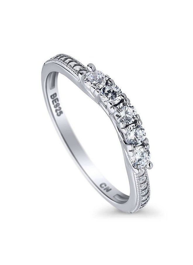 Berricle - Sterling Silver 5Stone Wedding Rings Cubic Zirconia Cz Anniversary Curved Half Eternity Ring For Women Rhodium Plated Size 6.5 - Image 1