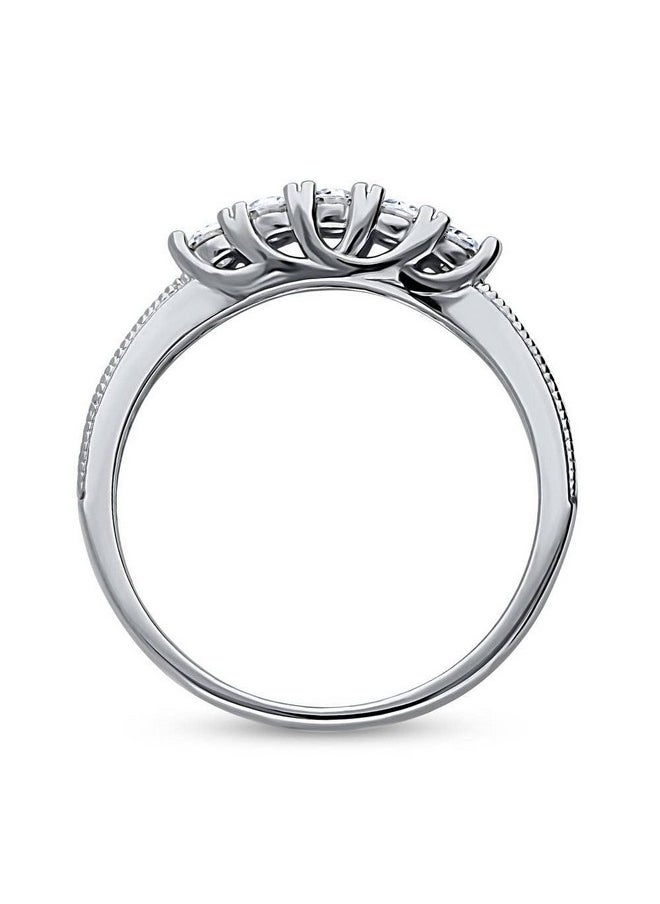 Berricle - Sterling Silver 5Stone Wedding Rings Cubic Zirconia Cz Anniversary Curved Half Eternity Ring For Women Rhodium Plated Size 6.5 - Image 1