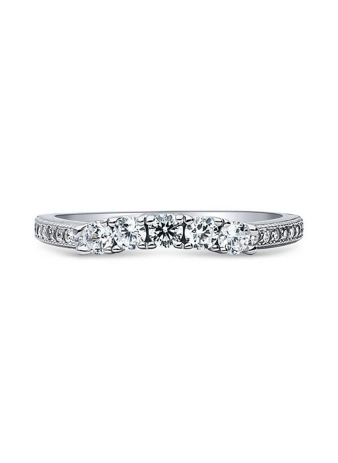 Berricle - Sterling Silver 5Stone Wedding Rings Cubic Zirconia Cz Anniversary Curved Half Eternity Ring For Women Rhodium Plated Size 6.5 - Image 1