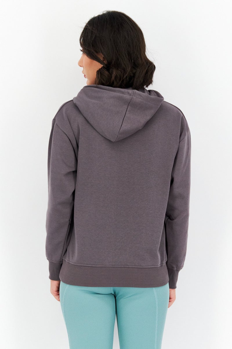 Marilyn Monroe Women Hooded Printed Long Sleeve Sweatshirts, Charcoal Grey Melange - Image 3