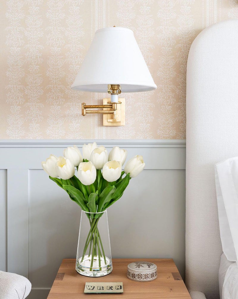 Arborus Fake Tulips Artificial Tulip Flowers in Glass Vase with Faux Water, 14.2" Real Touch White Tulip Flowers Spring Décor for Table Centerpiece Home Farmhouse Resto Wedding Decoration - Image 5
