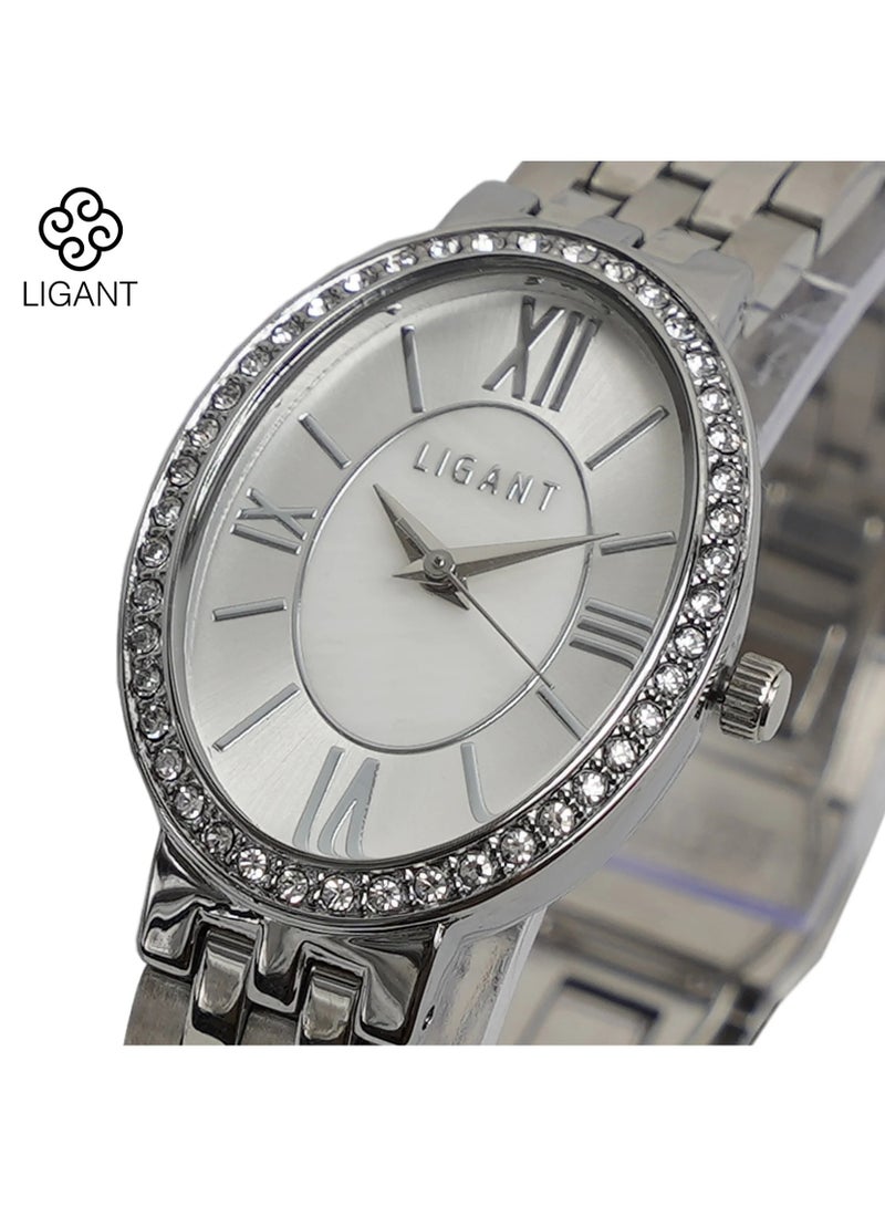 LIGANT Luxury Women's Stainless Steel Watch in Classic Silver - Elegant Modern Design - Rust Resistant Metallic Wristwatch for Events & Daily Wear - Image 3