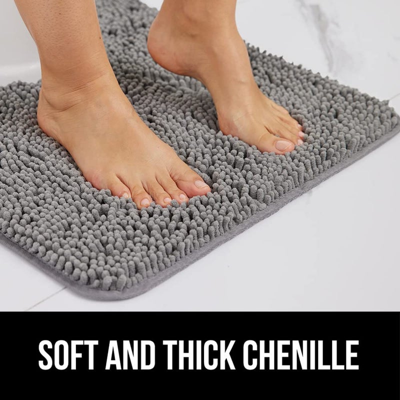 GORILLA GRIP Bath Rug Mat, Thick Soft Absorbent Chenille, Quick Dry Microfiber Mats, Rubber Backing Washable Shower Floor Rugs, Bathmat Runner, US Designed Bathroom Home Decor Accessories 24x17, Grey - Image 3