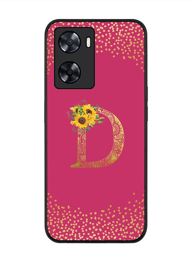 Stylizedd Rugged Black edge case for Oppo A57 4G, Slim fit Rubber Edges  -  Custom Monogram Initial Letter Mandala Floral Pattern Alphabet- D  (Dark Pink Rose ) - Image 1