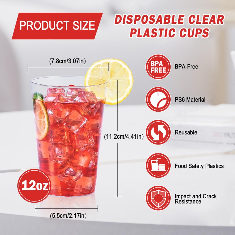 BYSNOW 100 Pack 12 oz Clear Plastic Cups  Disposable Wine Cups for Cocktail Party  Polystyrene Hard Plastic Cup with Higher Heat Resistance(12oz 100count) - Image 3