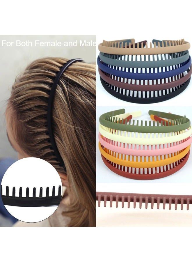 LAPOHI 10 PCS Non Slip Fashion Effortless Plastic Headbands with Teeth Comb Skinny Hair Accessories Bands for Women Men Teen Girls, Short Teeth Morandi - Image 2