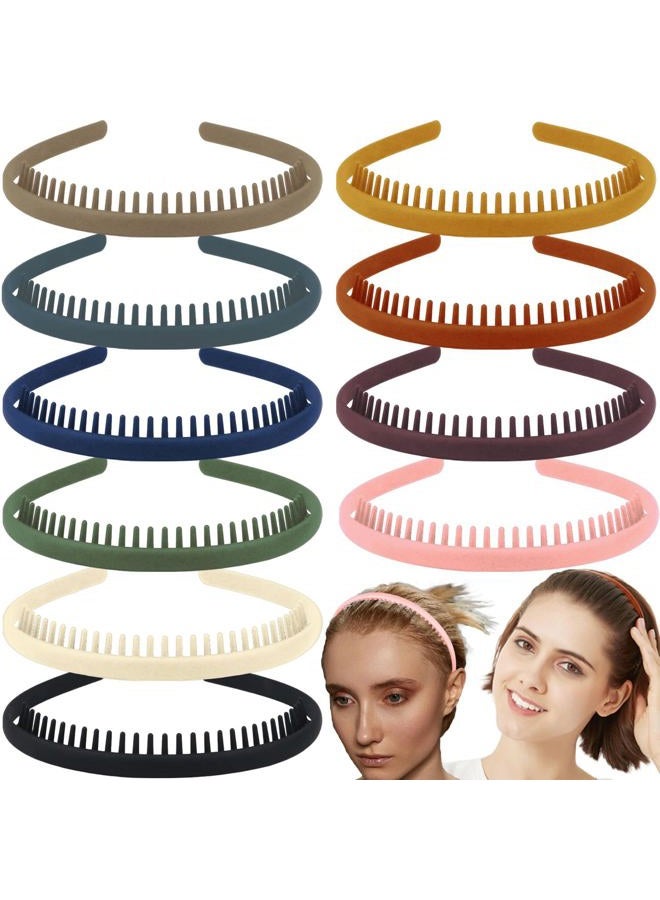 LAPOHI 10 PCS Non Slip Fashion Effortless Plastic Headbands with Teeth Comb Skinny Hair Accessories Bands for Women Men Teen Girls, Short Teeth Morandi - Image 1