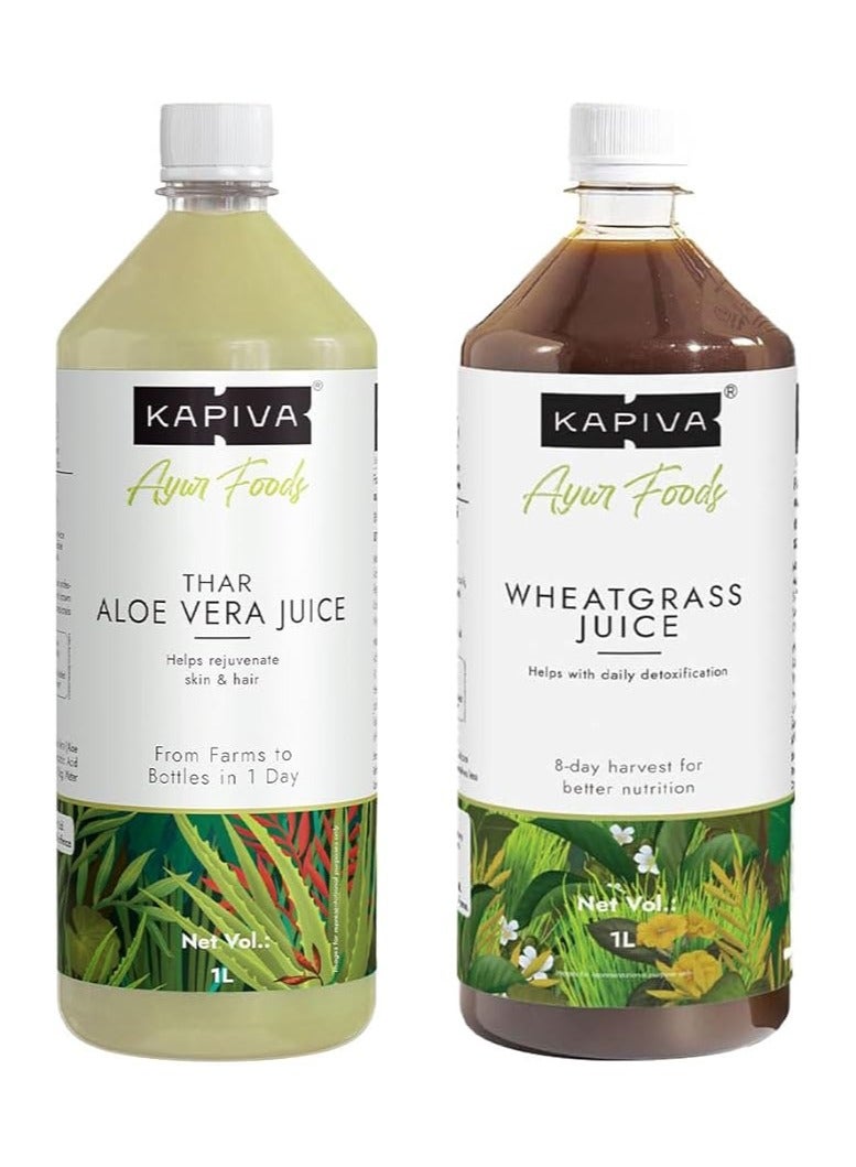 Kapiva Aloe Vera Juice + Wheatgrass Juice, Ayurvedic Combo For Better Digestion, General Wellness, And Skin Care - Pack Of 2  - Image 1